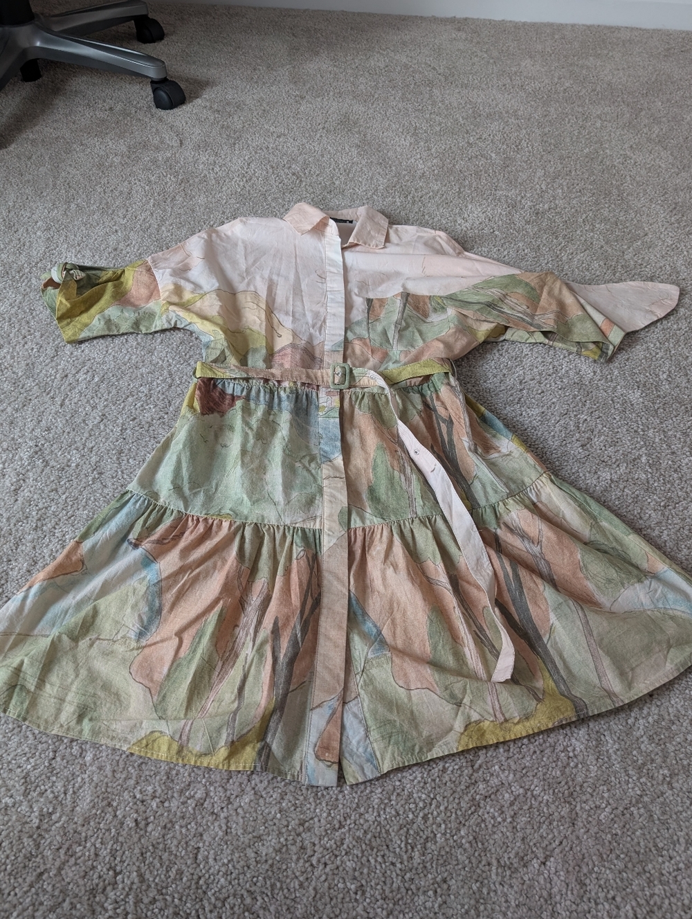 NWT ZARA SS24 Collection Printed Mini Button Down Landscape Dress Medium